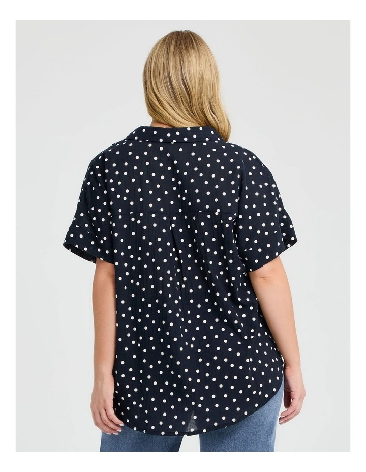 Cotton Collared Spot Top Navy/white image 2