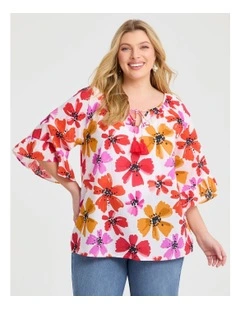 Cotton Watercolour Flowers Top Print