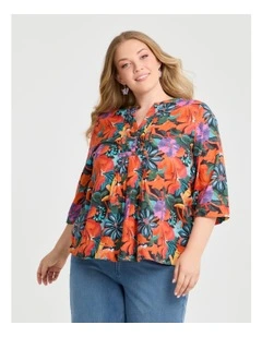 Cotton Summer Flora Pintuck Top Print