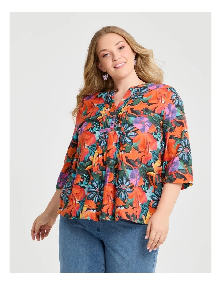 Cotton Summer Flora Pintuck Top Print image 1