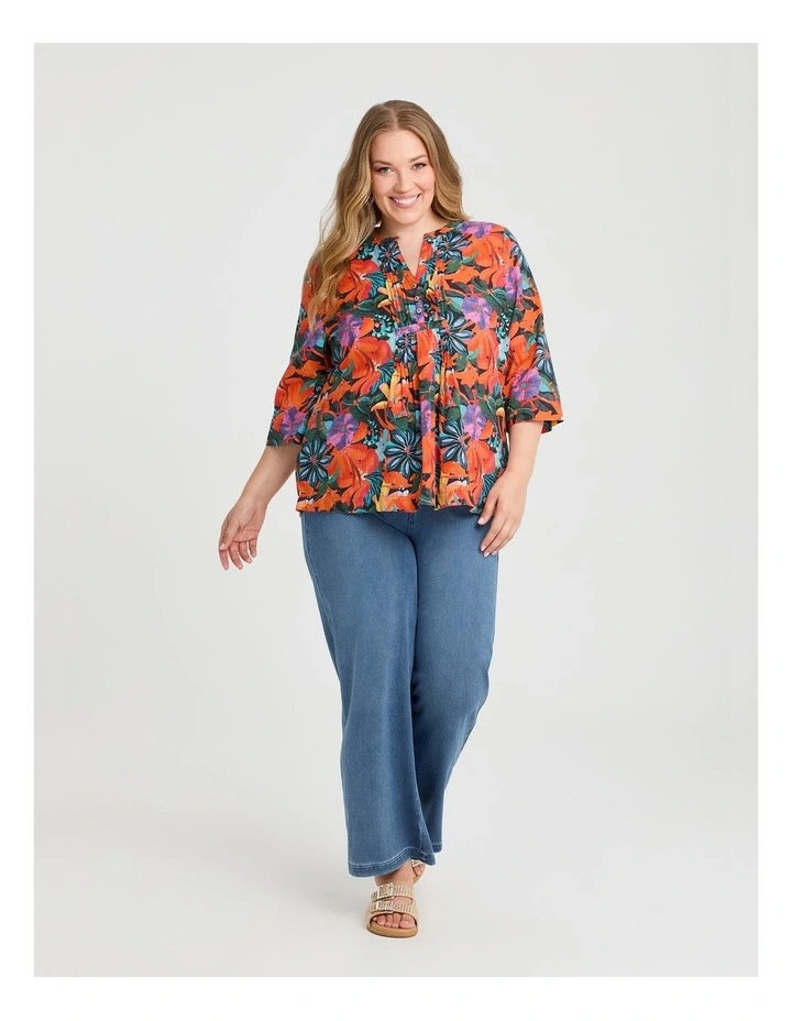 Cotton Summer Flora Pintuck Top Print image 3