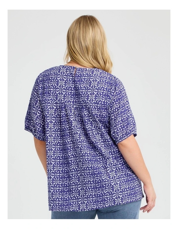 Cotton Shibori Shirred Yoke Top Royal Purple/white image 2