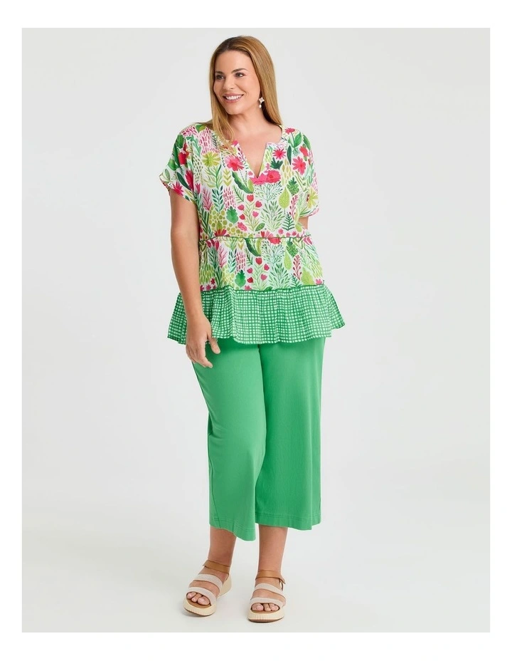 Cotton Print Gingham Tiered Top in Multi image 3