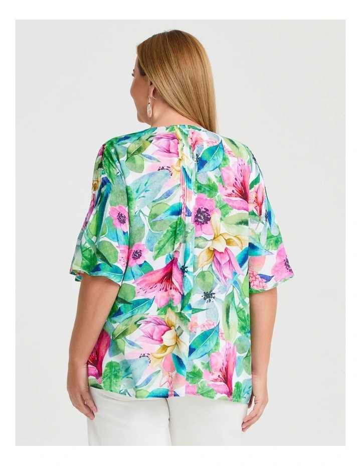 Natural Resort Palm Pintuck Top in Multi image 2
