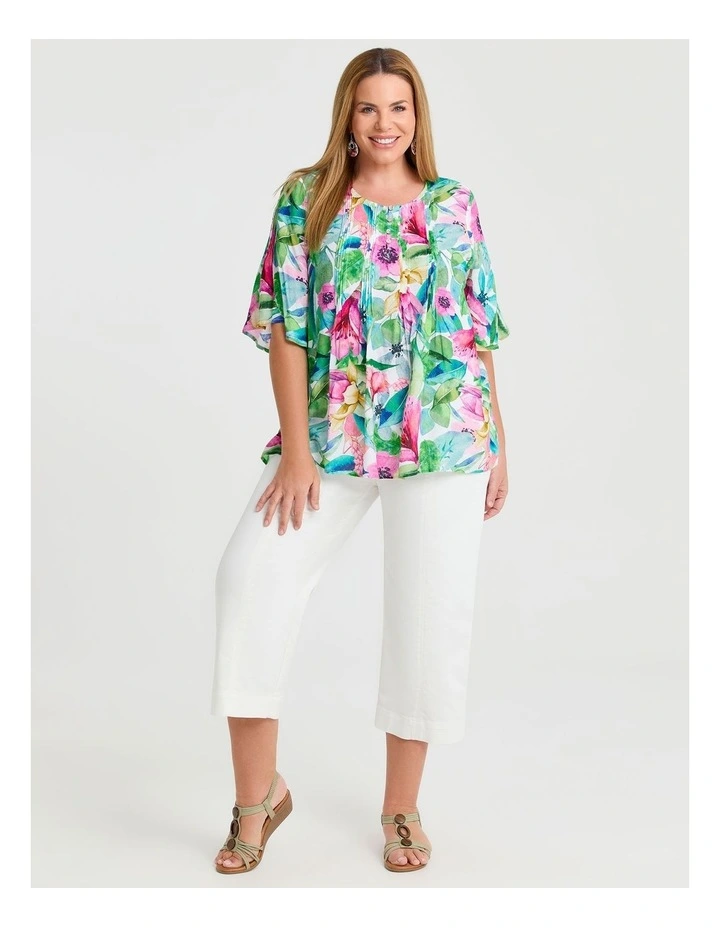 Natural Resort Palm Pintuck Top in Multi image 3