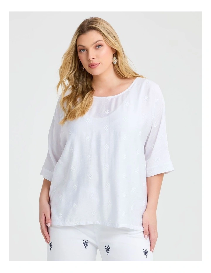 Natural Relaxed Embroidery Top White image 1