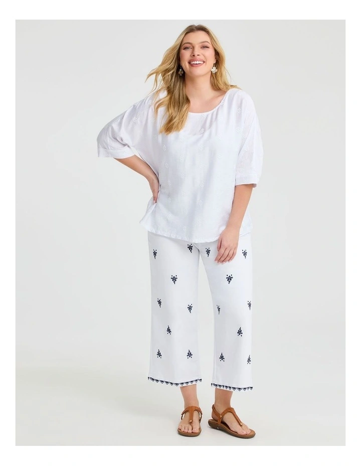 Natural Relaxed Embroidery Top White image 4