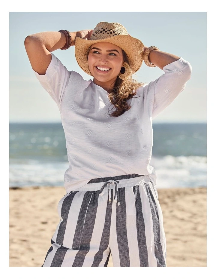 Natural Relaxed Embroidery Top White image 5