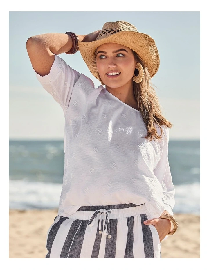 Natural Relaxed Embroidery Top White image 6