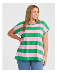 Cotton Block Stripe T-shirt Kelly Green/mid Pink
