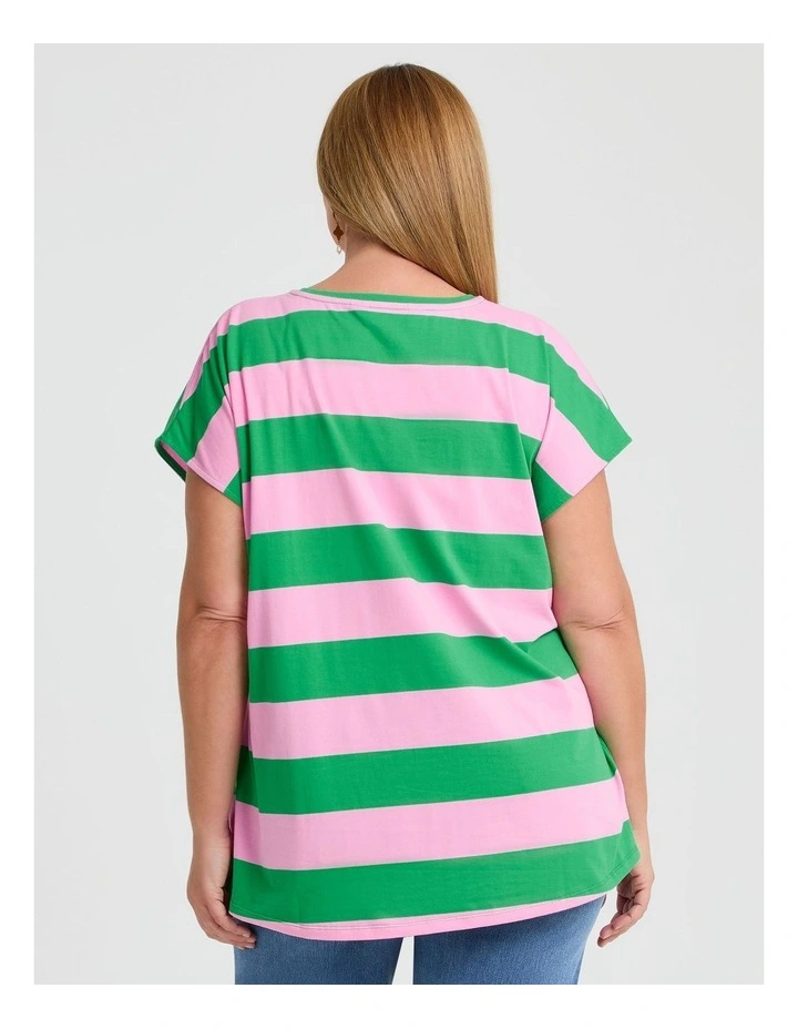 Cotton Block Stripe T-shirt Kelly Green/mid Pink image 2