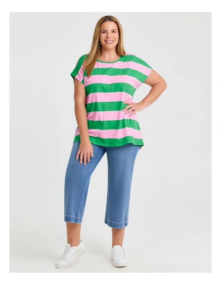 Cotton Block Stripe T-shirt Kelly Green/mid Pink image 3