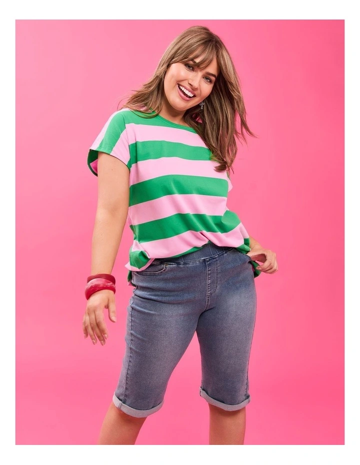 Cotton Block Stripe T-shirt Kelly Green/mid Pink image 4