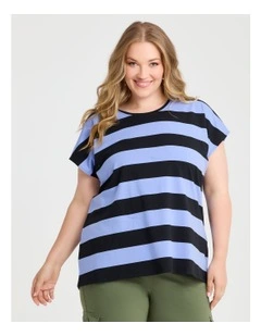 Cotton Block Stripe T-shirt Wisteria Blue/black
