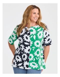 Cotton Spliced Flower T-shirt Kelly Green/Navy