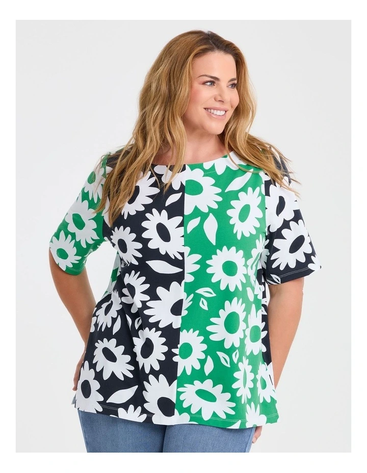 Cotton Spliced Flower T-shirt Kelly Green/Navy image 1