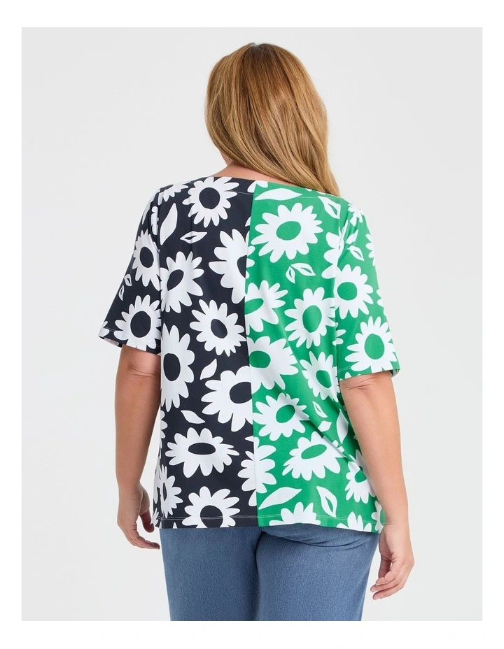 Cotton Spliced Flower T-shirt Kelly Green/Navy image 2