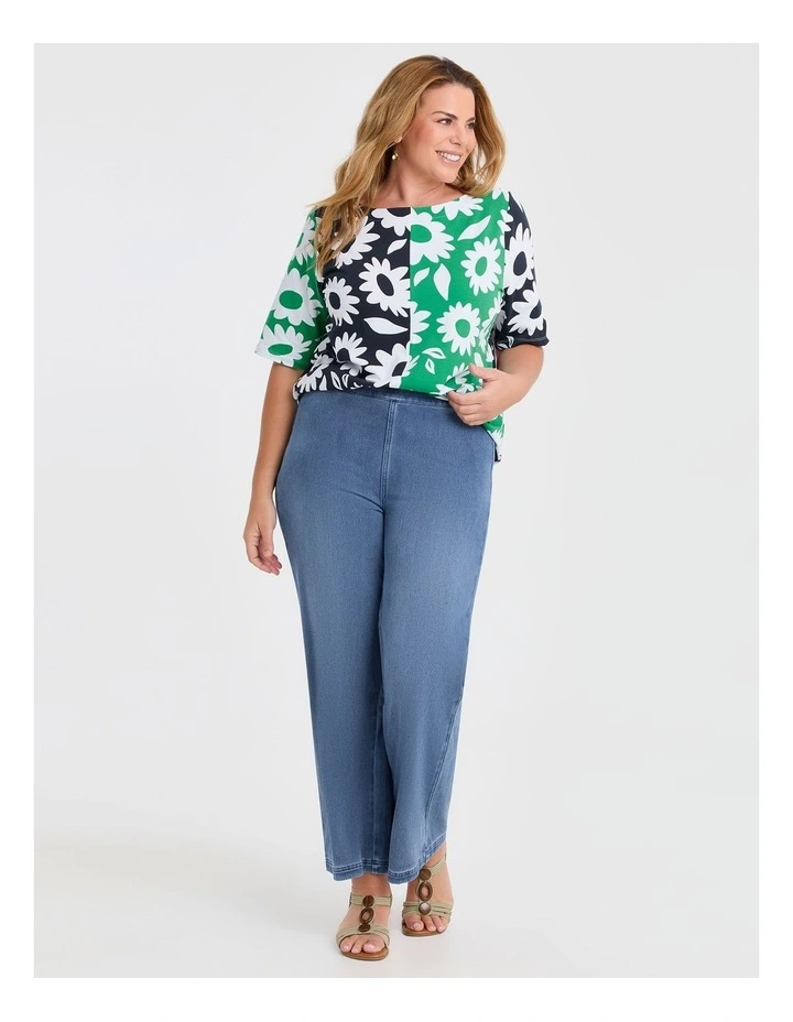 Cotton Spliced Flower T-shirt Kelly Green/Navy image 3