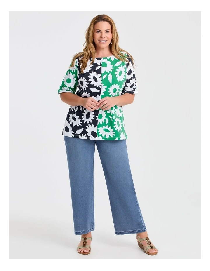 Cotton Spliced Flower T-shirt Kelly Green/Navy image 4