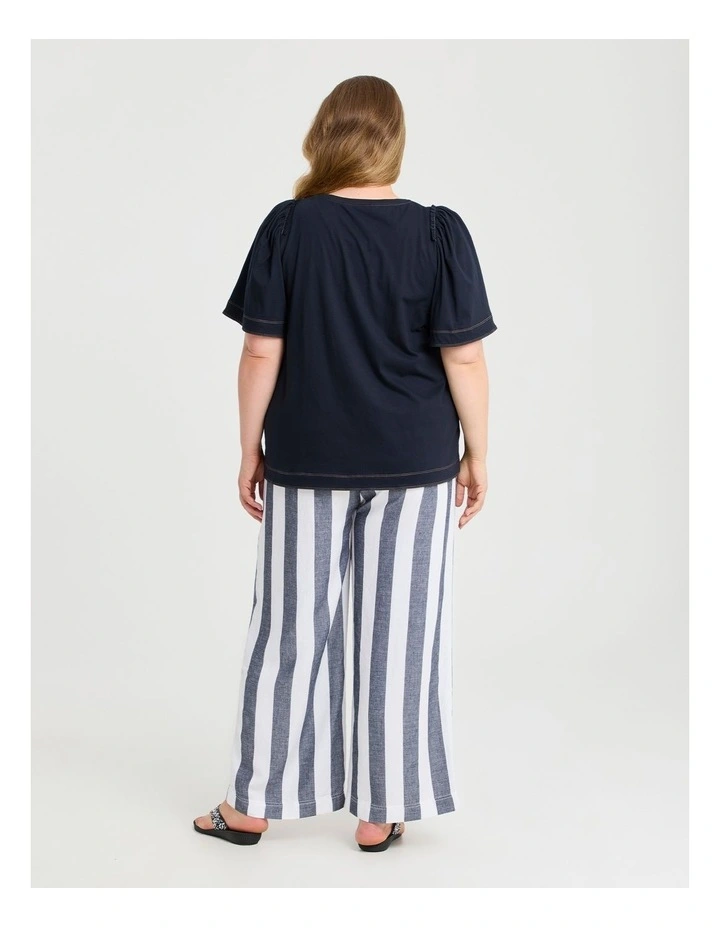 Cotton Contrast Stitch Top Navy image 2