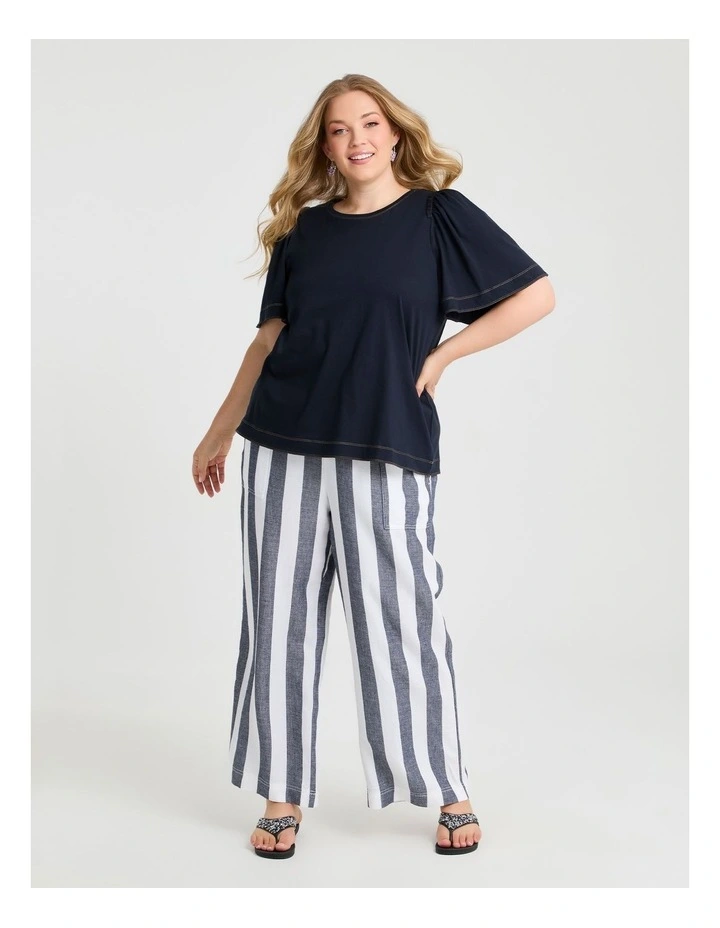 Cotton Contrast Stitch Top Navy image 3