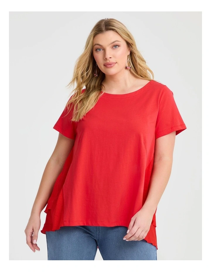 Cotton Mix Scoop Neck Top Lava Red image 1