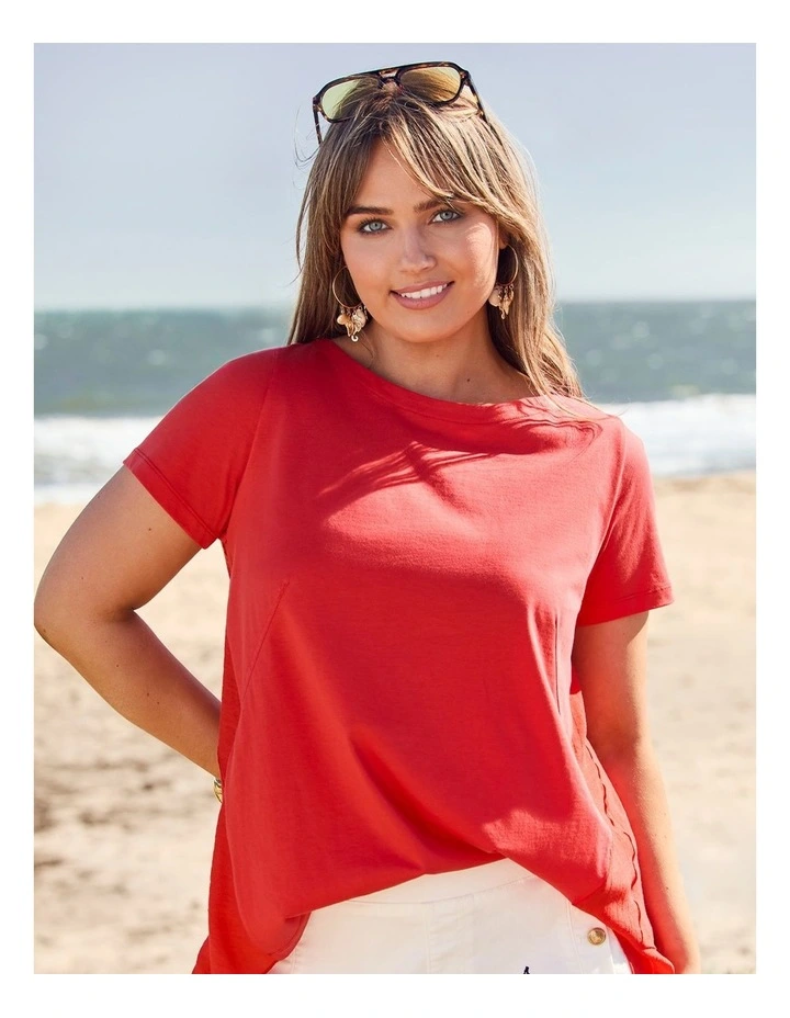 Cotton Mix Scoop Neck Top Lava Red image 4