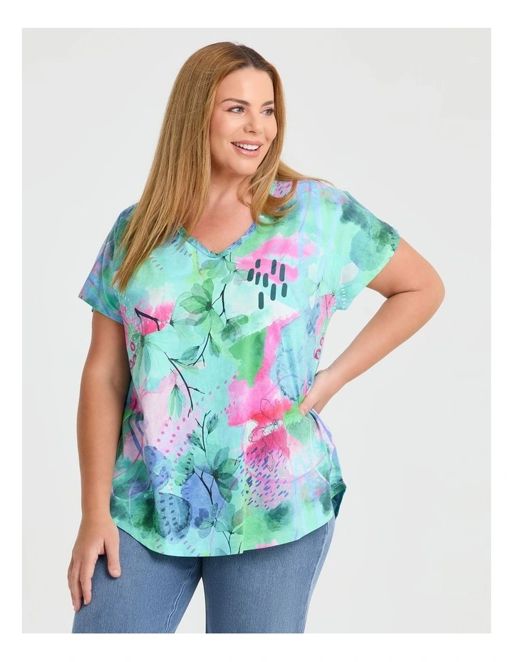 Cotton Summer Abstract T-shirt in Multi image 1