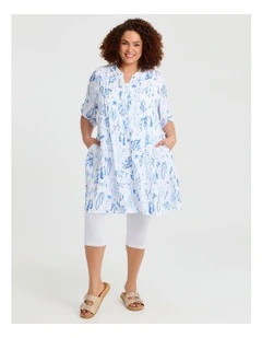 Natural Coastal Pintuck Tunic Print