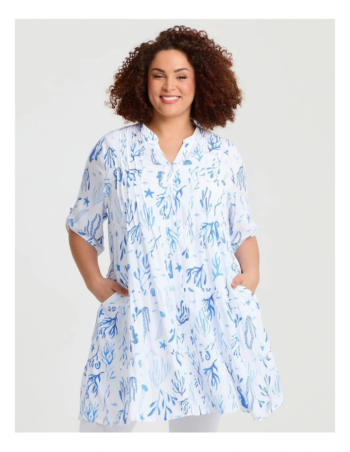 Natural Coastal Pintuck Tunic Print image 3