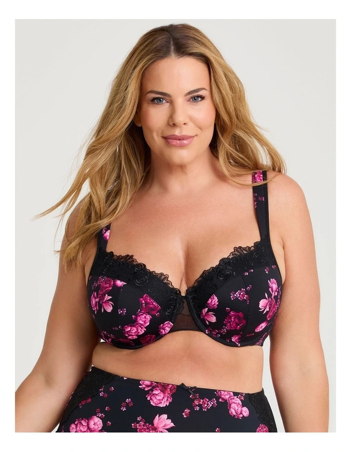 Lace Trim Underwire Bra in Black Floral image 1