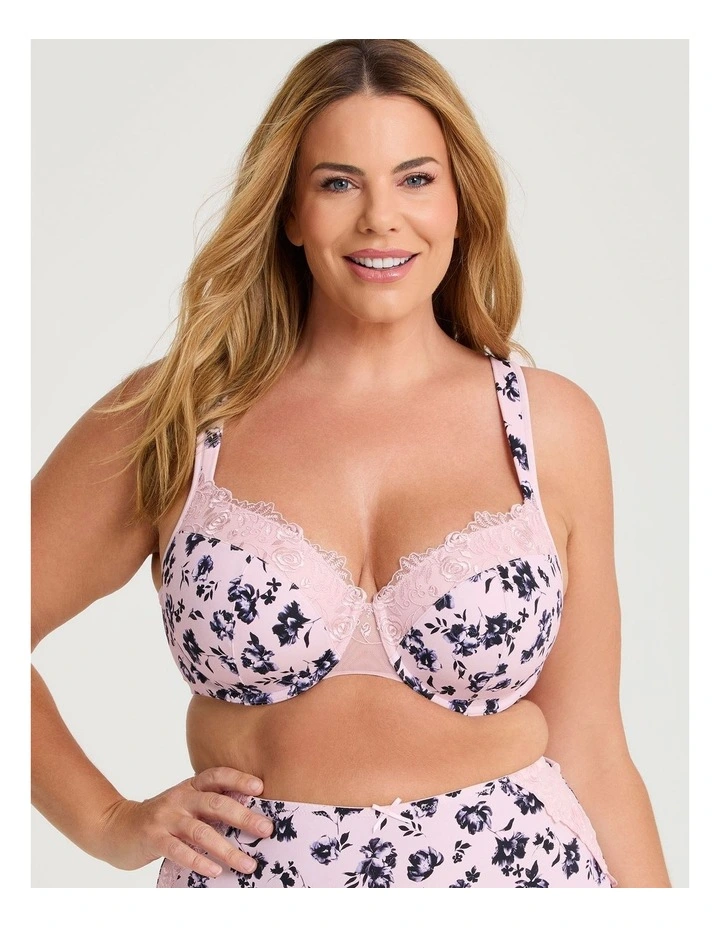 Lace Trim Underwire Bra in Nude Floral image 1