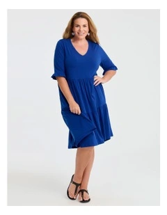 Short Sleeve Luna Tier Dress in Cobalt