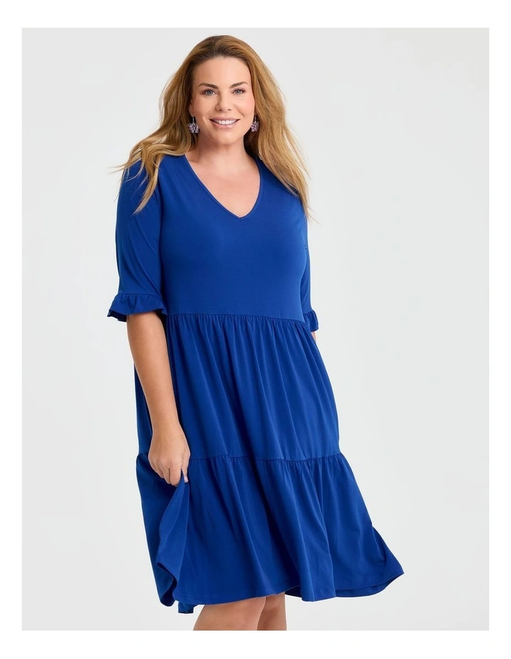Short Sleeve Luna Tier Dress in Cobalt image 3