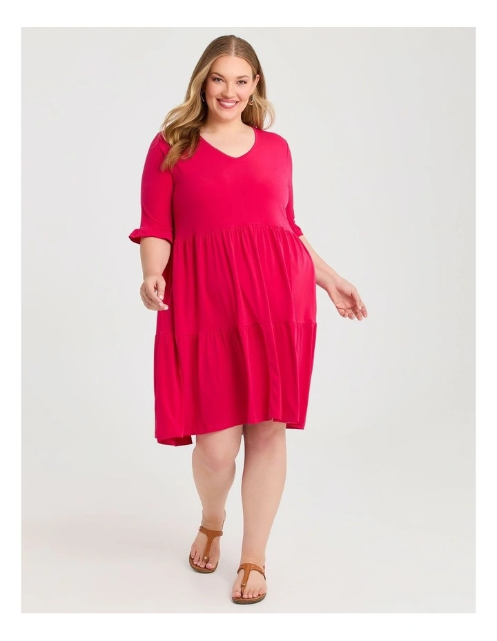 Short Sleeve Luna Tier Dress in Rose Pink image 1