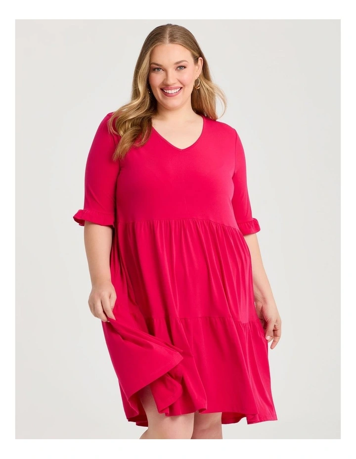 Short Sleeve Luna Tier Dress in Rose Pink image 3