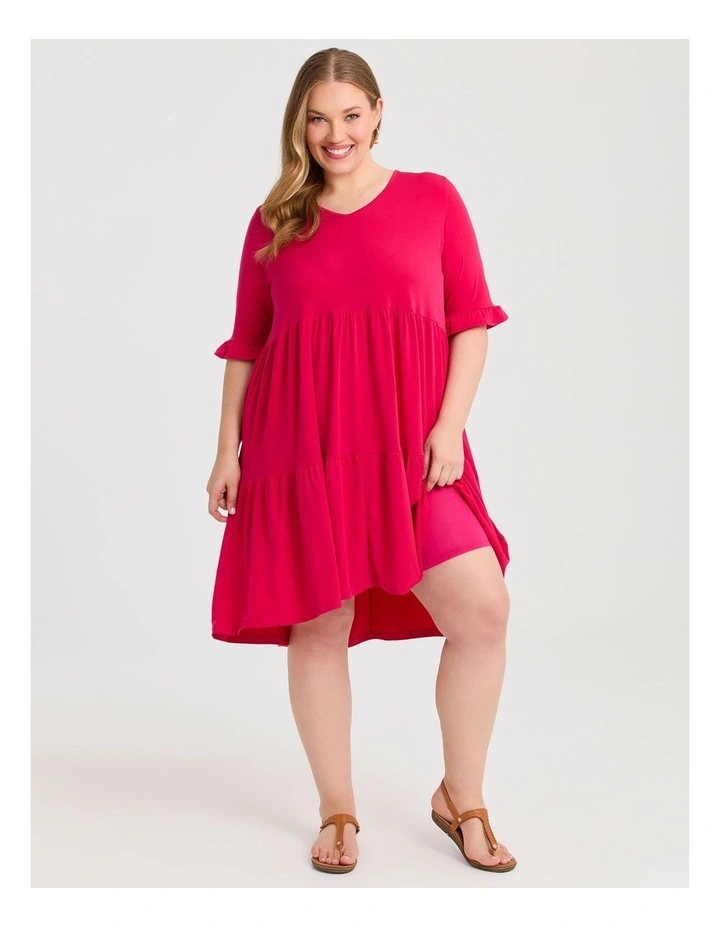 Short Sleeve Luna Tier Dress in Rose Pink image 4