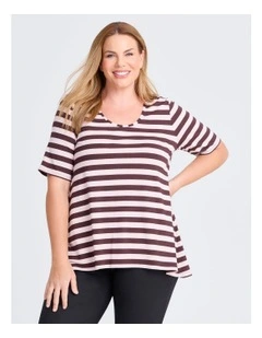 Natural Stripe Essential T-Shirt in Chocolate/Pink