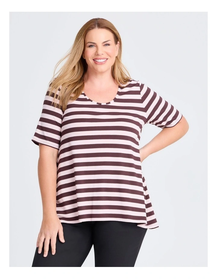 Natural Stripe Essential T-Shirt in Chocolate/Pink image 1