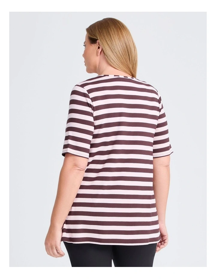 Natural Stripe Essential T-Shirt in Chocolate/Pink image 2
