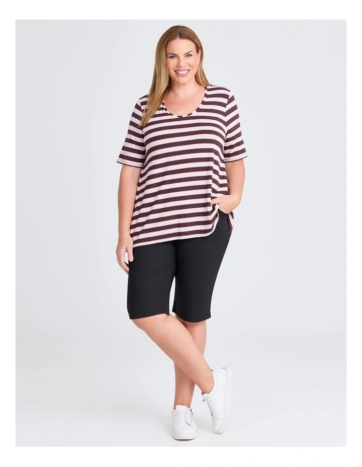 Natural Stripe Essential T-Shirt in Chocolate/Pink image 3