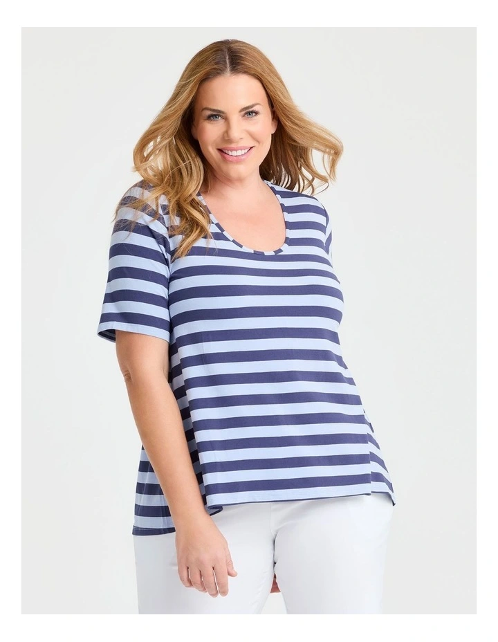 Natural Stripe Essential T-Shirt in Sapphire/Lavender image 1