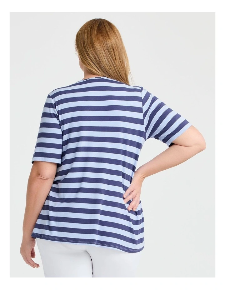 Natural Stripe Essential T-Shirt in Sapphire/Lavender image 2