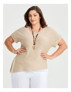 Lurex Boatneck Cotton Blend Knit Natural