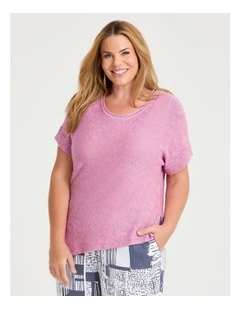 Lurex Boatneck Cotton Blend Knit Sea Pink