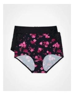 Micro Lace Detail Briefs 2 Pack in Black Floral