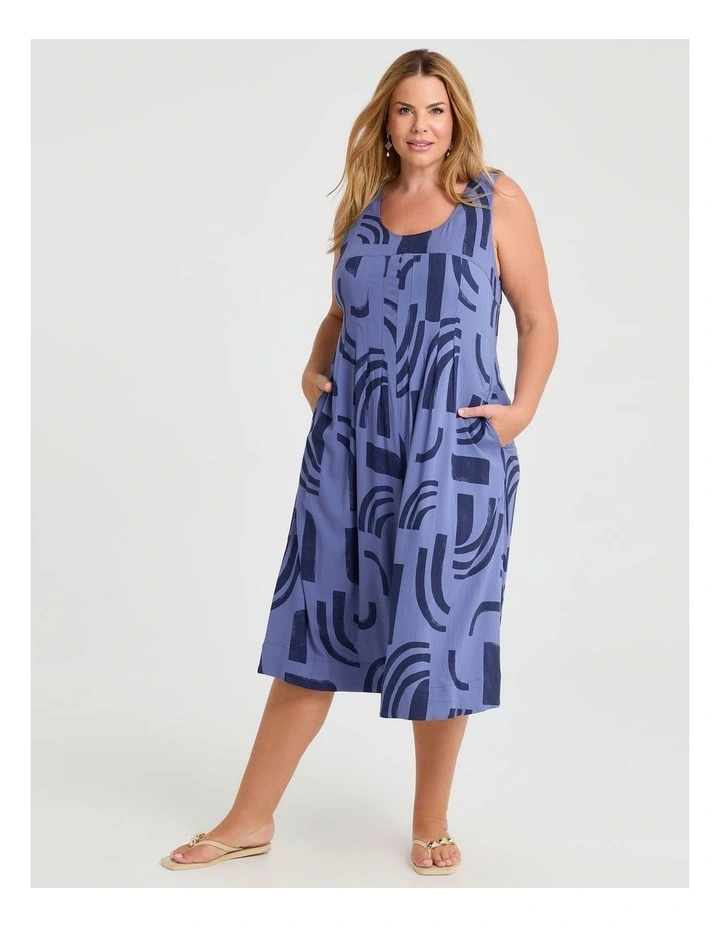 Pintuck Natural Pinafore Dress Chambray Blue Print image 1