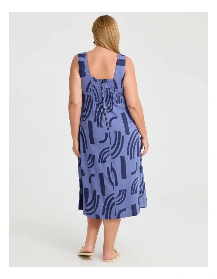 Pintuck Natural Pinafore Dress Chambray Blue Print image 2