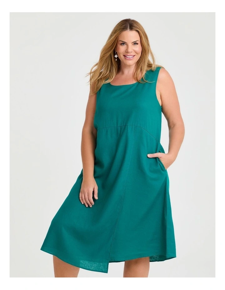 Linen Isla Shift Dress Teal Green image 1