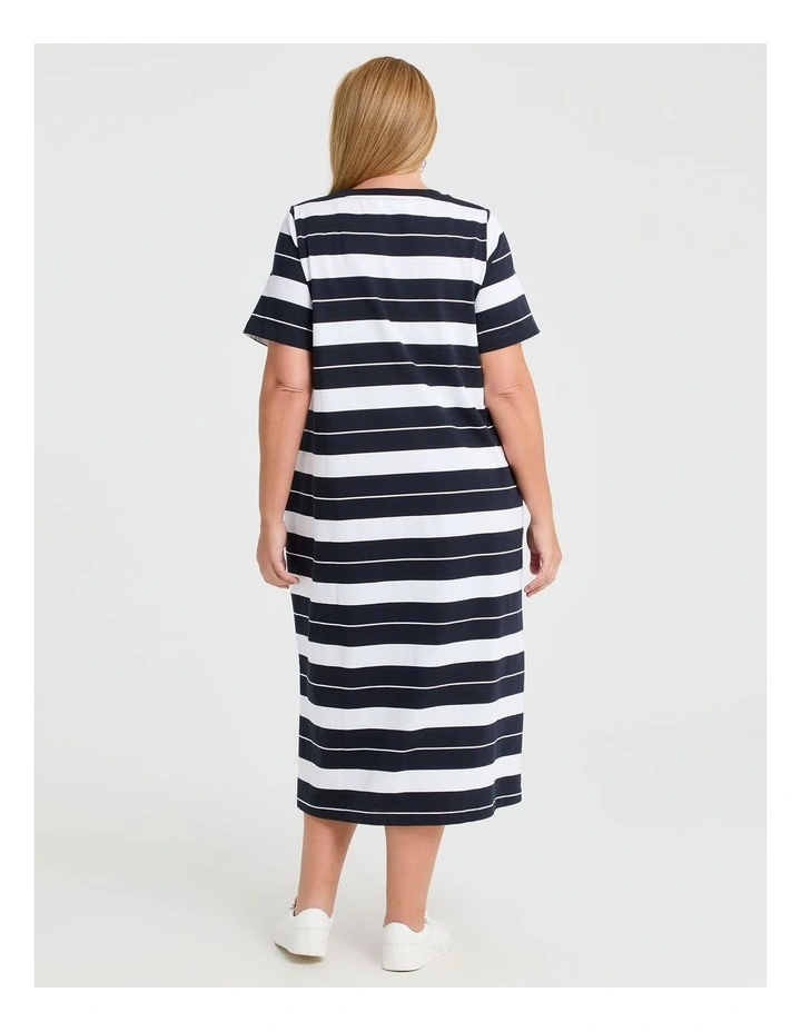 Cotton Block Stripe Maxi Dress in Navy/White image 2